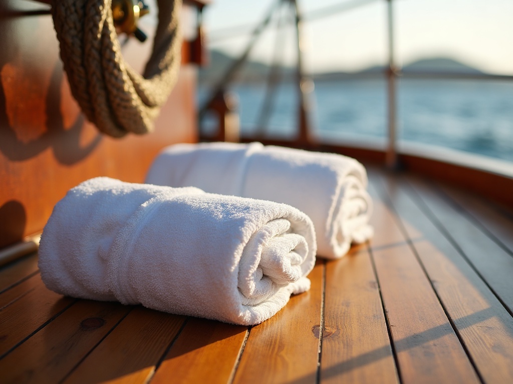Teak aft deck detail of a phinisi liveaboard showing maintenance quality
